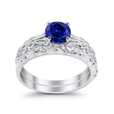 Art Deco Two Piece Engagement Ring Round Simulated CZ 925 Sterling Silver