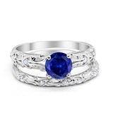Art Deco Two Piece Engagement Ring Round Simulated CZ 925 Sterling Silver