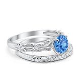 Art Deco Two Piece Engagement Ring Round Simulated CZ 925 Sterling Silver