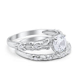 Art Deco Two-Piece Engagement Ring Simulated CZ Sterling Silver