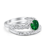 Art Deco Two-Piece Engagement Ring Simulated CZ Sterling Silver