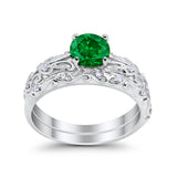 Art Deco Two-Piece Engagement Ring Simulated CZ Sterling Silver