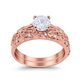 Art Deco Two Piece Engagement Ring Round Simulated CZ 925 Sterling Silver
