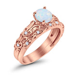 Art Deco Two Piece Engagement Ring Round Simulated CZ 925 Sterling Silver