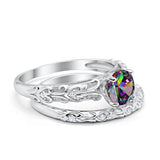 Art Deco Two Piece Engagement Ring Round Simulated CZ 925 Sterling Silver