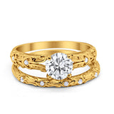 Art Deco Two Piece Engagement Ring Round Simulated CZ 925 Sterling Silver