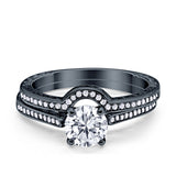 Filigree Two Piece Wedding Engagement Ring Art Deco Bridal Set Round Cubic Zirconia 925 Sterling Silver Choose Color