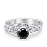 Filigree Two Piece Wedding Engagement Ring Art Deco Bridal Set Round Cubic Zirconia 925 Sterling Silver Choose Color