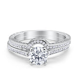 Filigree Two Piece Wedding Engagement Ring Art Deco Bridal Set Round Cubic Zirconia 925 Sterling Silver Choose Color
