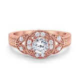 Halo Art Deco Wedding Engagement Bridal Ring Solid Simulated Cubic Zirconia 925 Sterling Silver