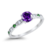 Art Deco Wedding Engagement Ring Round Cubic Zirconia 925 Sterling Silver Simulated Emerald