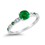 Art Deco Wedding Engagement Ring Round Cubic Zirconia 925 Sterling Silver Simulated Emerald