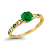 Art Deco Wedding Engagement Ring Round Cubic Zirconia 925 Sterling Silver Simulated Emerald