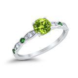 Art Deco Wedding Engagement Ring Round Cubic Zirconia 925 Sterling Silver Simulated Emerald