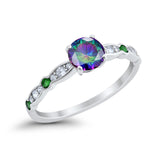 Art Deco Wedding Engagement Ring Round Cubic Zirconia 925 Sterling Silver Simulated Emerald