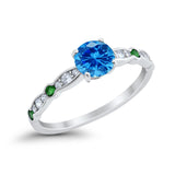 Art Deco Wedding Engagement Ring Round Cubic Zirconia 925 Sterling Silver Simulated Emerald