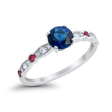 Art Deco Wedding Engagement Ring Round Cubic Zirconia 925 Sterling Silver Simulated Ruby