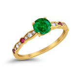 Art Deco Wedding Engagement Ring Round Cubic Zirconia 925 Sterling Silver Simulated Ruby
