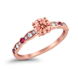 Art Deco Wedding Engagement Ring Round Cubic Zirconia 925 Sterling Silver Simulated Ruby