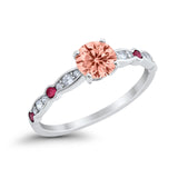 Art Deco Wedding Engagement Ring Round Cubic Zirconia 925 Sterling Silver Simulated Ruby