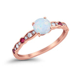 Art Deco Wedding Engagement Ring Round Cubic Zirconia 925 Sterling Silver Simulated Ruby