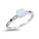 Art Deco Wedding Engagement Ring Round Cubic Zirconia 925 Sterling Silver Simulated Ruby