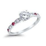 Art Deco Wedding Engagement Ring Round Cubic Zirconia 925 Sterling Silver Simulated Ruby
