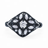 Art Deco Ring Marquise Filigree Round Cubic Zirconia 925 Sterling Silver Choose Color