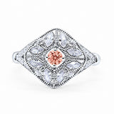 Art Deco Ring Marquise Filigree Round Cubic Zirconia 925 Sterling Silver Choose Color