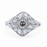 Art Deco Ring Marquise Filigree Round Cubic Zirconia 925 Sterling Silver Choose Color