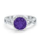 Art Deco Halo Infinity Engagement Wedding Ring Round Cubic Zirconia Solid 925 Sterling Silver Choose Color
