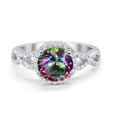 Art Deco Halo Infinity Engagement Wedding Ring Round Cubic Zirconia Solid 925 Sterling Silver Choose Color