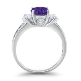 Three Stone Wedding Ring Round Simulated Cubic Zirconia 925 Sterling Silver