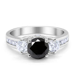 Three Stone Wedding Ring Round Simulated Cubic Zirconia 925 Sterling Silver