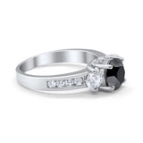 Three Stone Wedding Ring Round Simulated Cubic Zirconia 925 Sterling Silver