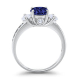 Three Stone Wedding Ring Round Simulated Cubic Zirconia 925 Sterling Silver