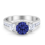 Three Stone Wedding Ring Round Simulated Cubic Zirconia 925 Sterling Silver