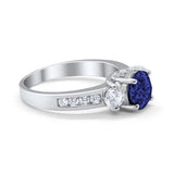 Three Stone Wedding Ring Round Simulated Cubic Zirconia 925 Sterling Silver