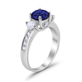 Three Stone Wedding Ring Round Simulated Cubic Zirconia 925 Sterling Silver