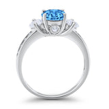 Three Stone Wedding Ring Round Simulated Cubic Zirconia 925 Sterling Silver