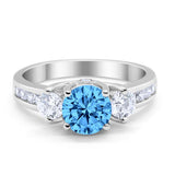 Three Stone Wedding Ring Round Simulated Cubic Zirconia 925 Sterling Silver
