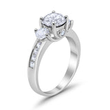 Three Stone Wedding Ring Round Simulated Cubic Zirconia 925 Sterling Silver