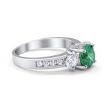 Three Stone Wedding Ring Round Simulated Cubic Zirconia 925 Sterling Silver