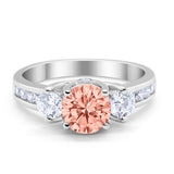 Three Stone Wedding Ring Round Simulated Cubic Zirconia 925 Sterling Silver