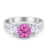 Three Stone Wedding Ring Round Simulated Cubic Zirconia 925 Sterling Silver
