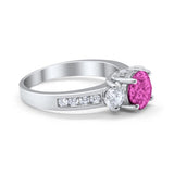 Three Stone Wedding Ring Round Simulated Cubic Zirconia 925 Sterling Silver