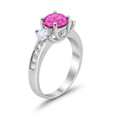 Three Stone Wedding Ring Round Simulated Cubic Zirconia 925 Sterling Silver
