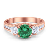 Three Stone Wedding Ring Round Simulated Cubic Zirconia 925 Sterling Silver