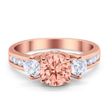Three Stone Wedding Ring Round Simulated Cubic Zirconia 925 Sterling Silver