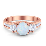 Three Stone Wedding Ring Round Simulated Cubic Zirconia 925 Sterling Silver